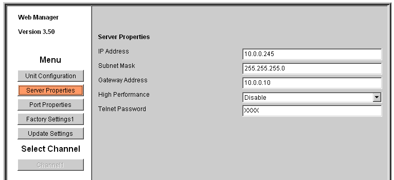 XPort Sever Properties